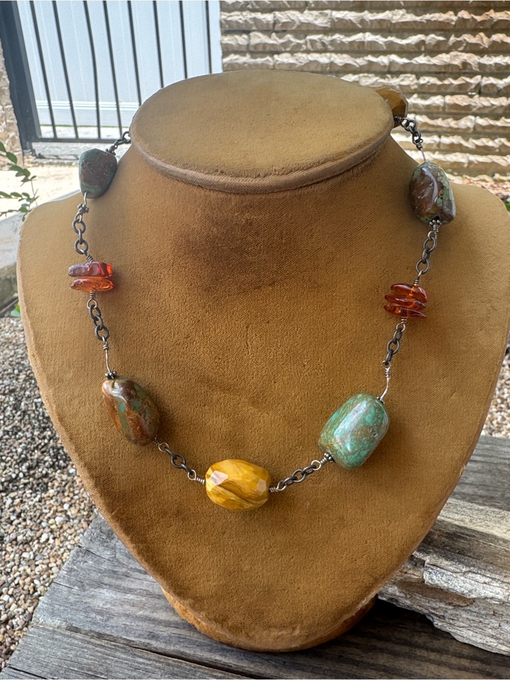 Silpada Sterling Silver Necklace with Tigers Eye Turquoise and Amber